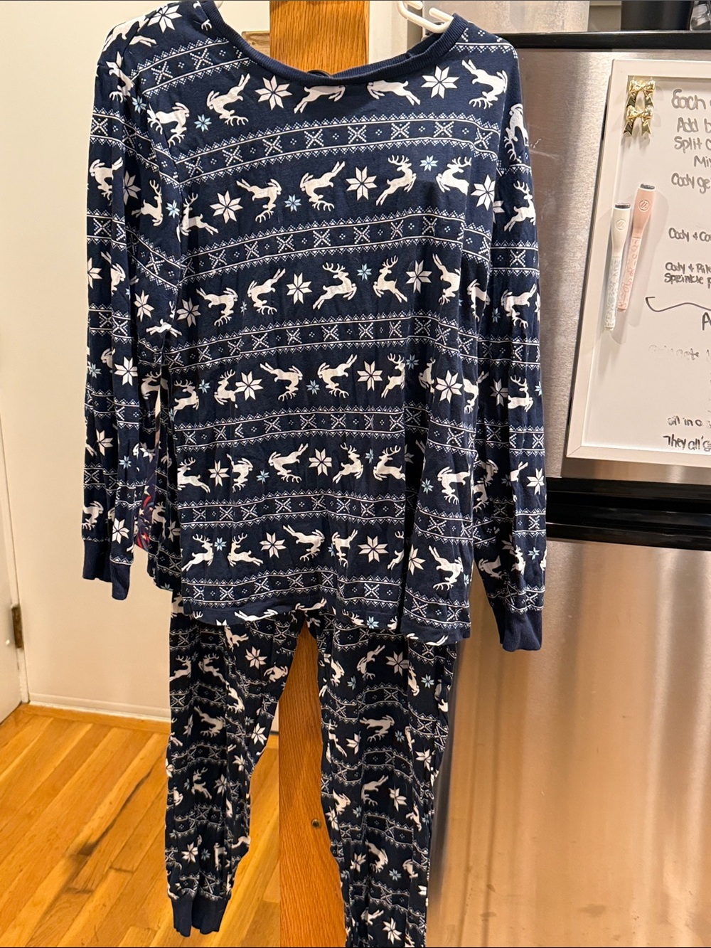 Navy Reindeer Print Pajama Set - Long Sleeve Top & Pants